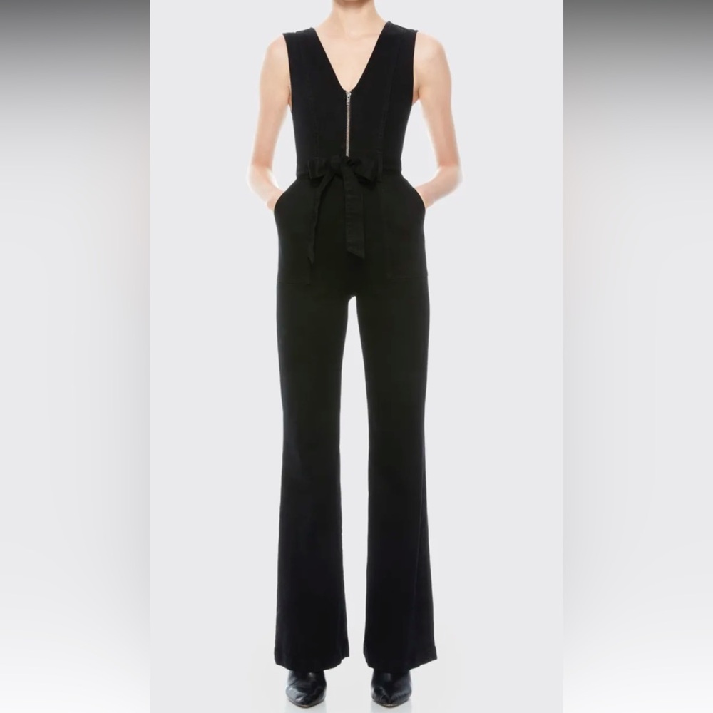 Alice + Olivia Gorgeous denim v neck jumpsuit black nwot
